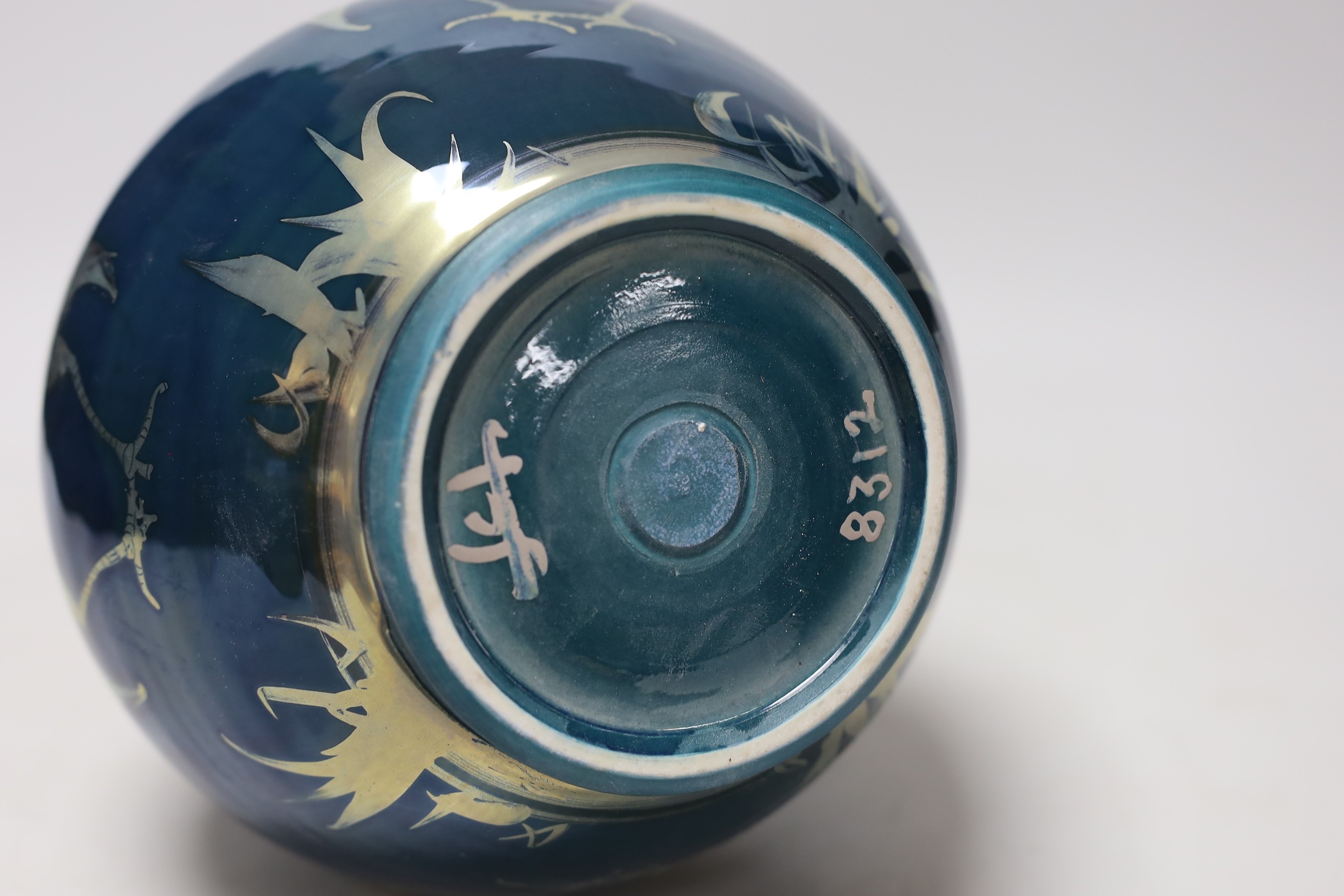 A Chiswell Jones tall necked lustre vase, ‘Loving cranes’, No.8312, 44cm